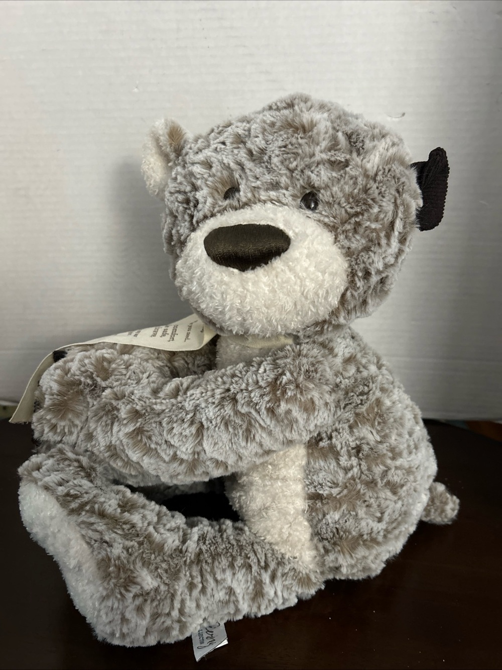 Demdaco Comfort Gray and Cream Plush Bear Accent